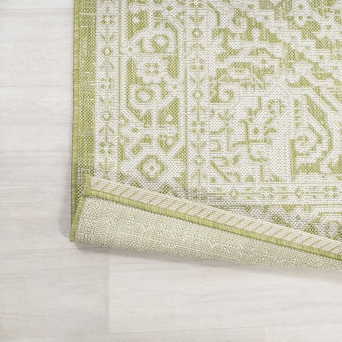 JONATHAN Y Medallion Weave Indoor Outdoor Runner Rug 2X10 Green/Cream, Sinjuri Textured for Backyard, Patio, Porch, Easy-Cleaning, High Traffic, Pet-Friendly, Non-Shedding (SMB101E-210)