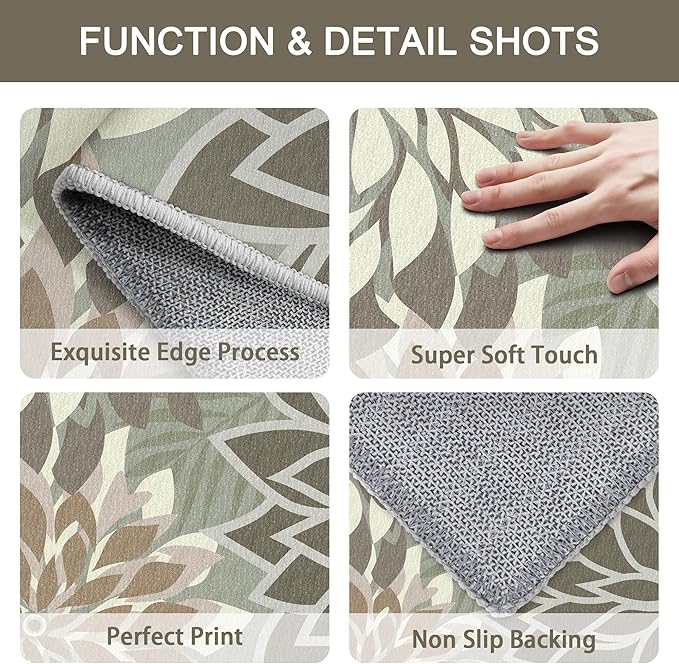 Arenarug 2x3 Washable Small Rug Tropical Botanical Modern Floral Indoor Chenille Door Mat Carpet Non Slip for Patio, Entry Way, Entrance, Porch, Taupe