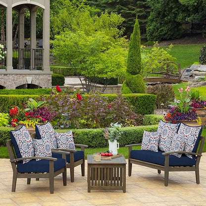 Arden Outdoor Throw Pillows 2 Pack, 16x16 Patio Accent Cushions, Water & UV Resistant, Fade Resistant Outdoor Decorative Pillows with Recycled Polyfiber Fill, Clark Blue