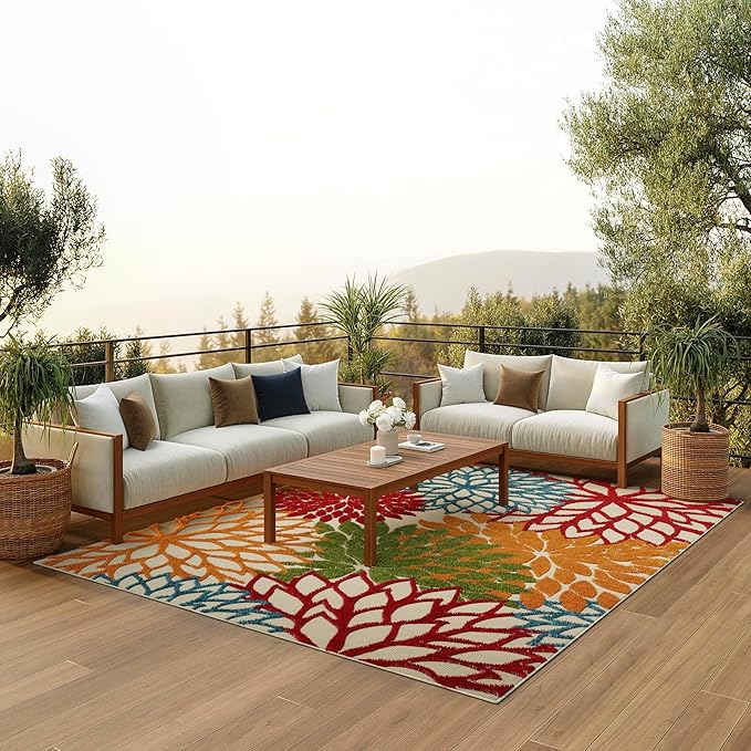Nourison Home Aloha 7' x 10' Fabric Indoor/Outdoor Rug in Green/Multi-Color