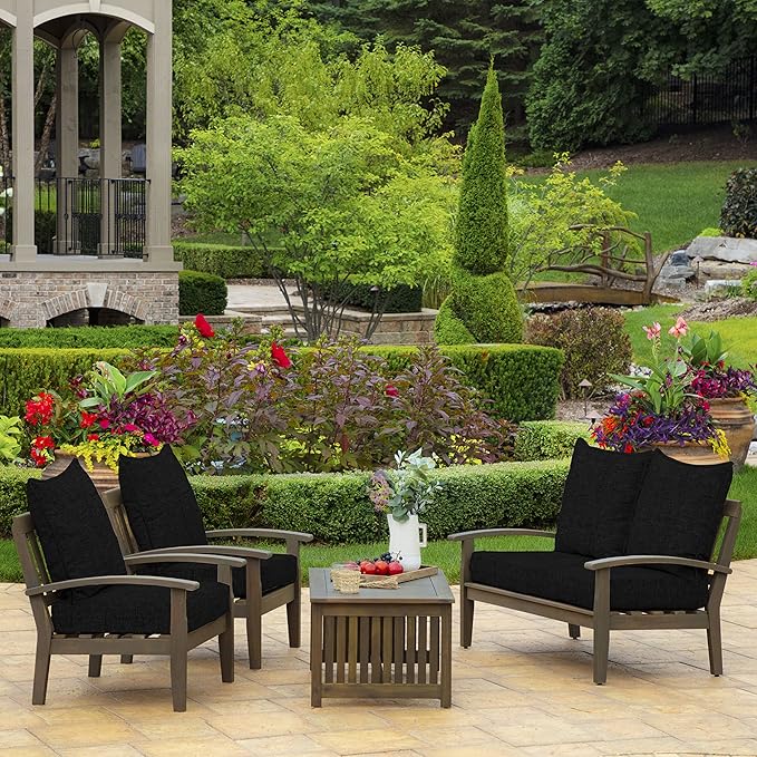 Arden Outdoor Foam Deep Seat Cushion Set, 24 in x 24 in, Weather-Proof, Rain-Proof, Fade Resistant Patio Cushion, Bottom and Back Cushion for Chair, Sofa, and Couch Black Leala