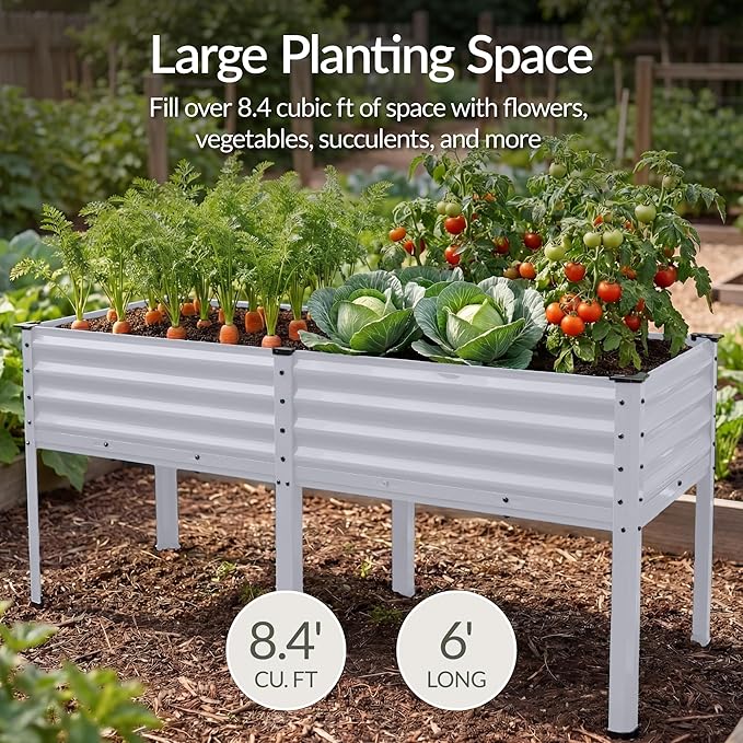 Best Choice Products 72x24x30in Non Toxic Galvanized Raised Garden Bed, Metal Elevated Planter Box, Vegetable Garden, 100% Non Toxic Materials - Moonlight Gray