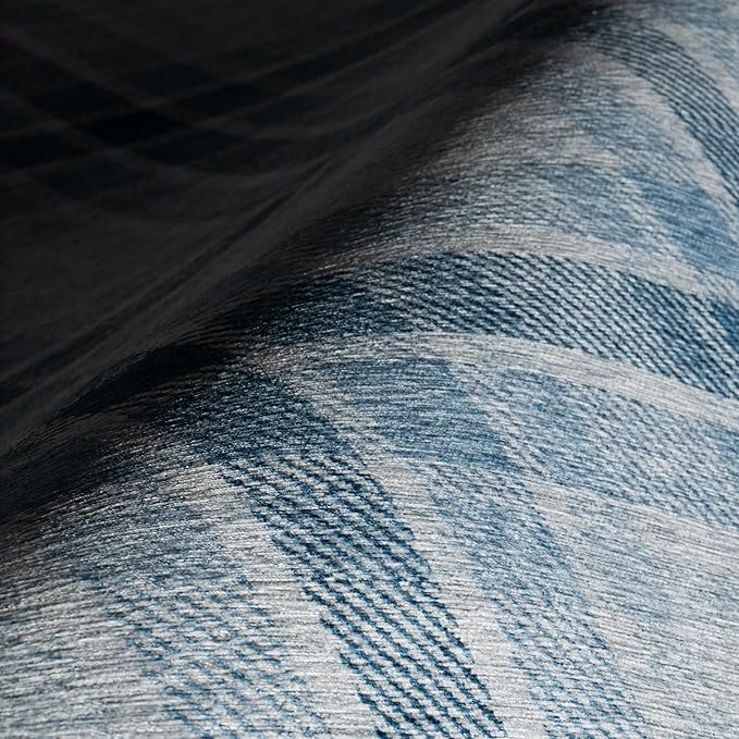 Dash & Albert Andri Plaid Blue Machine Washable Rug, 5 X 8 Feet, Blue/White Plaid Pattern
