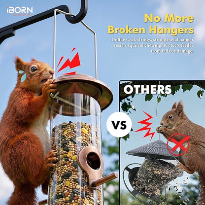 iBorn Metal Bird Feeders Brushed Copper Wild Bird Feeder for Outdoors Hanging All Metal Brushed Copper Finishing 15 Inch 6 Port(Seed is not Included)
