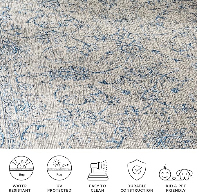 SAFAVIEH Courtyard Collection 2'3" x 16' Grey/Navy CY8680 Indoor/ Outside Waterproof Easy cleansingPatio Backyard Mudroom Runner Mat