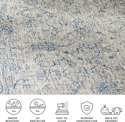 SAFAVIEH Courtyard Collection 2'3" x 16' Grey/Navy CY8680 Indoor/ Outside Waterproof Easy cleansingPatio Backyard Mudroom Runner Mat
