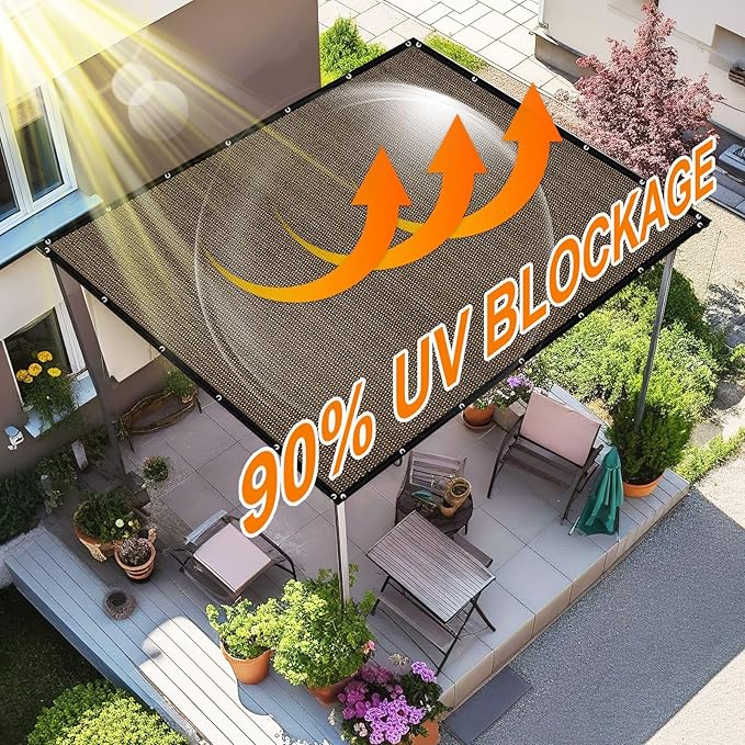 Artpuch 90% Sun Shade Cloth, 4 x 8 FT Pergola Shade Cover Canopy with Grommets, Sun Screen Fabric Tarp for Patio, Outdoor, Garden, Backyard, Mocha