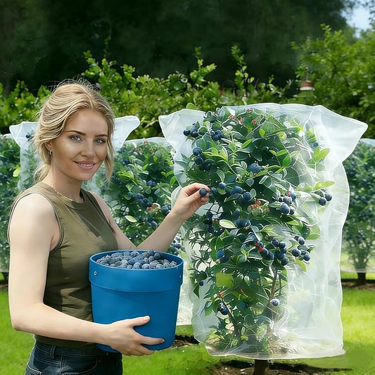 Plant Netting with Drawstring, 4P 2.6x3.3 FT - Easy Install Fruit Tree Protection Cover, Reusable Garden Mesh Bag for Blueberry Bushes/Tomato - Block Birds/Insect/Squirrels