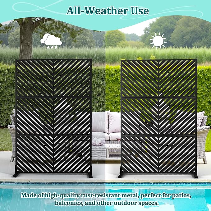 Metal Privacy Screen Outdoor Privacy Screen, Freestanding Fence Panel for Outside, 72''H×47''W, Decorative Screen Panel for Backyard/Patio/Deck