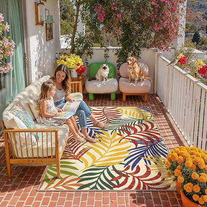 4x6 Indoor Outdoor Area Rug Washable Patio Rug Multicolored Non Slip Non Shedding Waterproof Doormat for Living Room Bedroom Entryway Kitchen Front Porch Deck Backyard Dining Room