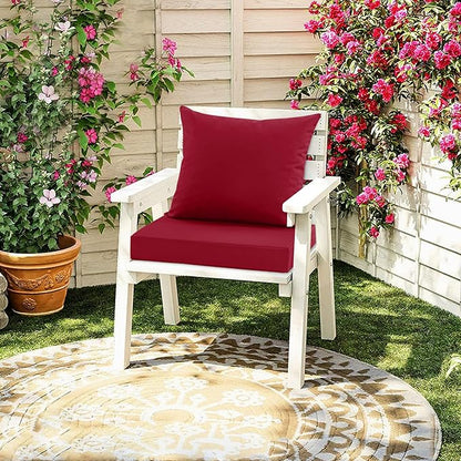 Waterproof Patio Cushions for Outdoor Furniture, Fade Resistant Back Pillow and Seat Cushion Set for Couch Replacements, 24 x 24 Inch, Red, 1 Set