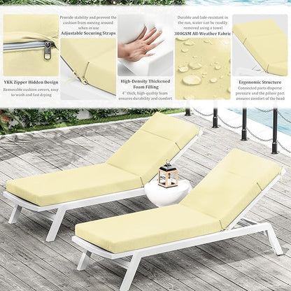 Chaise Lounge Cushion for Outdoor Furniture, Waterproof Fade and Tear Resistant Lounge Deck Chair Cushions for Patio Lawn Pool Resort Hotel