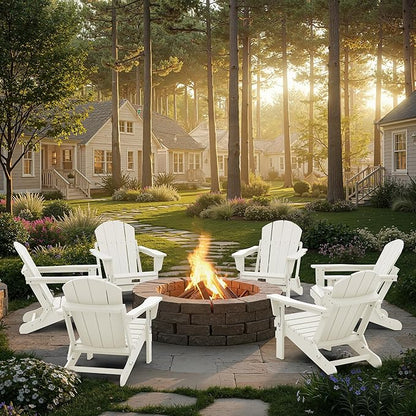 SERWALL Folding Adirondack Chair - HIPS Adirondack Chairs Outdoor Chairs Weather Resistant Fire Pit Chairs- White