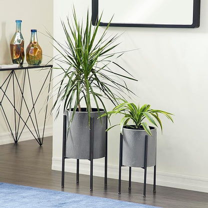 Deco 79 Metal Indoor Outdoor Planter Textured Exterior Large Planter Pot, Set of 2 Planters 19", 23"H, Light Gray
