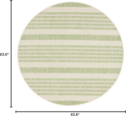 SAFAVIEH Washable Rug Outdoor Courtyard Collection - 5'3" Round, Beige & Sweet Pea, Non-Shedding & Easy Cleaning, Ideal for Patio, Backyard, Mudroom (CY6062-218)