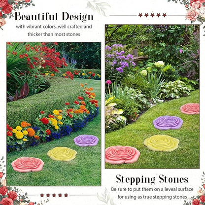 Cinnvoice 3 Pack Garden Stepping Stone Outdoor, Decorative Dimensional Resin Stepping Stones for Patio Pathway Landscaping Walkway Sculpture Yard Backyard Lawn(Rose,10 Inches)