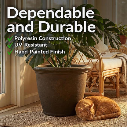 Sunnydaze 20-Inch Anjelica Large Plastic Pot for Plants - Outdoor Double-Walled Large Plastic Planter with Drillable Drainage Holes - Rust