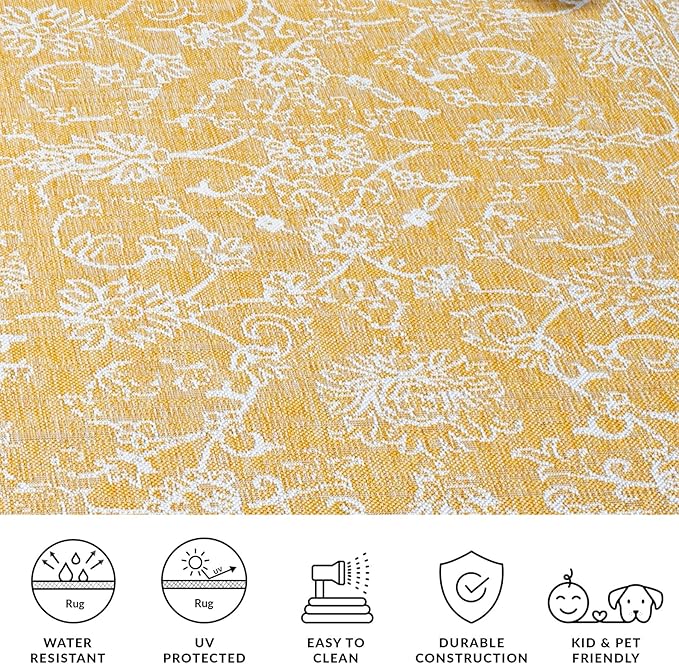 SAFAVIEH Washable Rug Outdoor Courtyard Collection - 2' x 3'7", Gold & Ivory, Non-Shedding & Easy Cleaning, Ideal for Patio, Front Door, Entryway, Doormat (CY8680-56021)