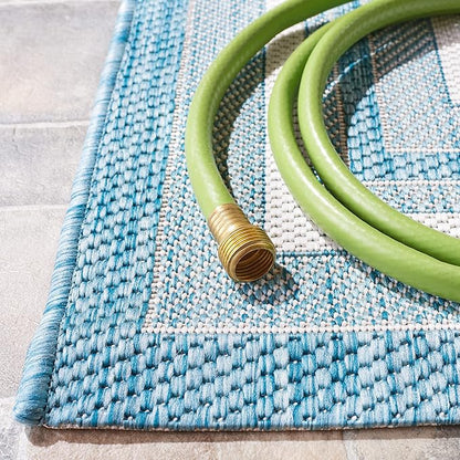 SAFAVIEH Washable Rug Outdoor Courtyard Collection - 2'3" x 12' Runner, Ivory & Aqua Blue, Non-Shedding & Easy Cleaning, Ideal for Patio, Entryway, Mudroom, Hallway, Kitchen (CY8475-53612)