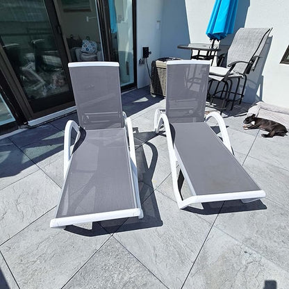 PURPLE LEAF Patio Chaise Lounge Chair with Armrests Outside Aluminum Plastic Stackable Tanning Chairs for Pool Sunbathing Beach Deck Outdoor Lounger, Light Gray