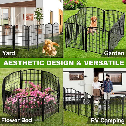 31in(H) x 26ft(L) No Dig Decorative Garden Fence with Gate, 12 Panels Rustproof Animal Barrier Metal Dog Fence Outdoor for Yard, Patio, Temporary Garden Fencing with Ground Stakes