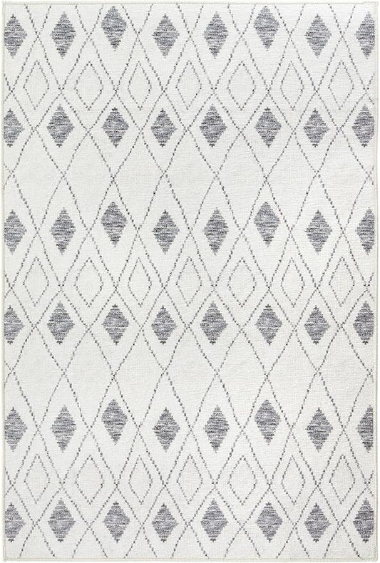 Dash & Albert Chandler Ivory Machine Washable Rug, 6 X 9 Feet, Ivory Geometric Pattern