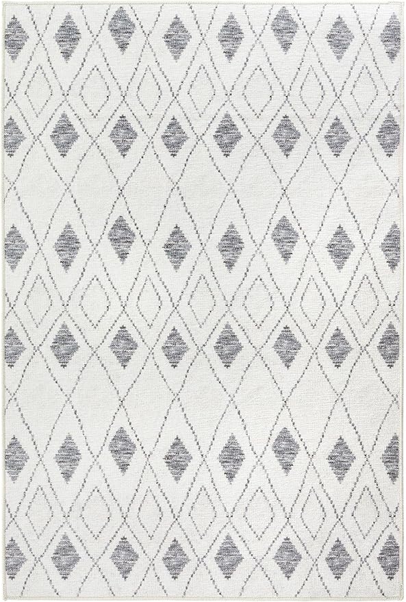 Dash & Albert Chandler Ivory Machine Washable Rug, 3 X 5 Feet, Ivory Geometric Pattern