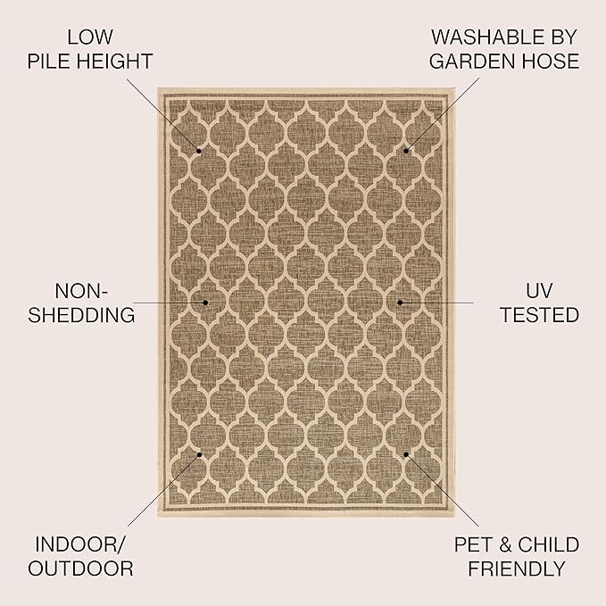 JONATHAN Y Moroccan Trellis Indoor Outdoor Area Rug 10X14 Brown/Beige, Trebol Textured Weave for Backyard, Patio, Porch, Easy-Cleaning, High Traffic, Pet-Friendly, Non-Shedding (SMB109A-14)