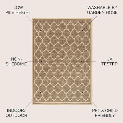 JONATHAN Y Moroccan Trellis Indoor Outdoor Area Rug 10X14 Brown/Beige, Trebol Textured Weave for Backyard, Patio, Porch, Easy-Cleaning, High Traffic, Pet-Friendly, Non-Shedding (SMB109A-14)