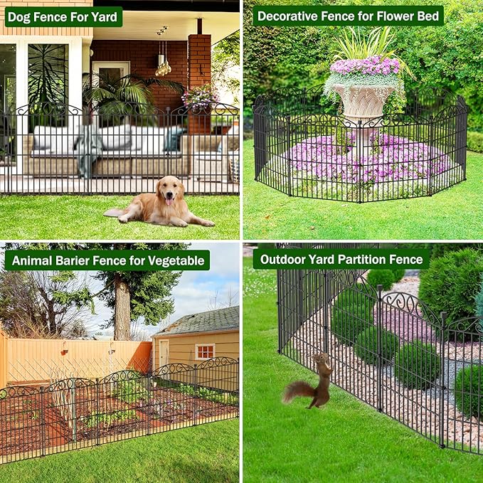 Garden Fence 12 Panel - 30in H x 22.72 ft L, No Dig Rustproof Metal Tall Animal Barrier for Dogs Rabbits, Decorative Outdoor Border for Yard, Patio, and Flower Beds