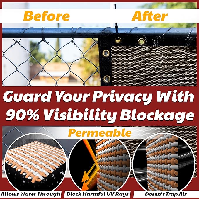 Amgo Custom Made 3' x 96' Brown Balcony Privacy Screen, Apartment Porch Railing Patio Fence Windscreen Fabric Cloth, Heavy Duty, Commercial and Residential, 90% Blockage (We Customize)