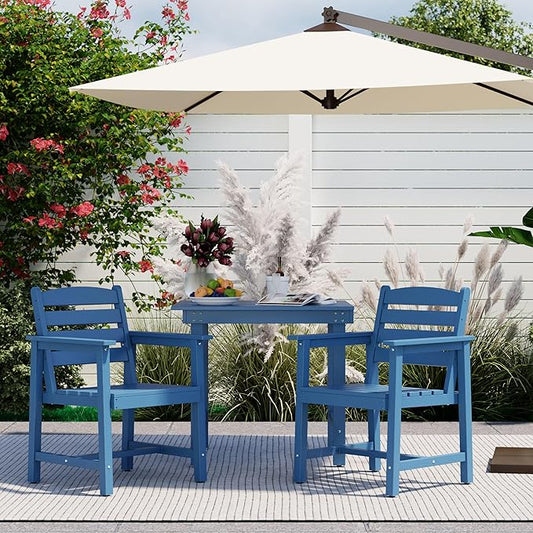 Anbuy Patio HDPE Dining Table Sets, Patio Dining Chairs Set of 2 - HDPE Outdoor Dining Chair for Various Scenes in Outdoor, Dining Room, Garden (Blue)