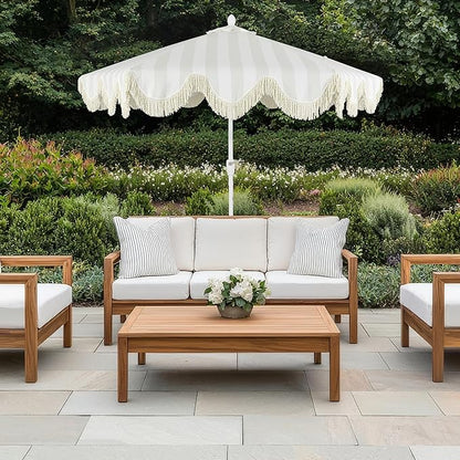 JONATHAN Y UMB1001 Collins 9 ft. Classic Cottage Tassel Market Patio Umbrella with Auto-Tilt, Crank, Wind Vent and UV Protection