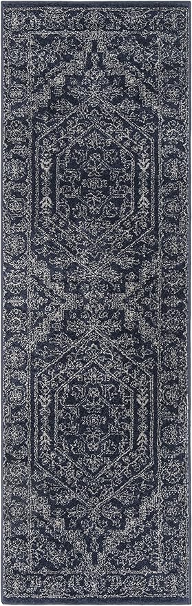 SAFAVIEH Adirondack Collection Runner Rug - 2'6" x 20', Navy & Ivory, Oriental Medallion Design, Non-Shedding & Easy Care, Ideal for High Traffic Areas in Living Room, Bedroom (ADR108N)