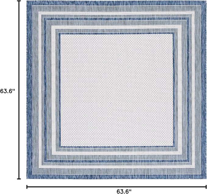 SAFAVIEH Washable Rug Outdoor Courtyard Collection - 5'3" Square, Ivory & Navy, Non-Shedding & Easy Cleaning, Ideal for Patio, Backyard, Mudroom (CY8475-53412)