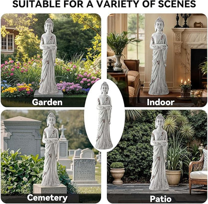 42" Extra-Large Buddha Outdoor Statue with Birdfeeder, Tall Zen Medtative Buddha Figures, Durable Weatherproof MGO Sculpture for Garden, Patio, Yard, Porch or Indoor Home Decor