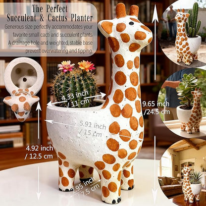 Large 9.65‘‘ Ceramic Giraffe Planter Pot-Animal Shaped Flower Pot Planter for Indoor/Outdoor Succulent/Cactus/Bonsai-Garden Office Home Decor for Living Room,Kitchen Desk-Plant Lovers Gift