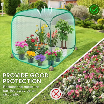 MIAOKE Pop Up Mesh Plant Cover, 35.4x35.4x38.2 Inch No Build Garden Netting Protection Against Insects, Raised Bed Cover for Barrier Against Insects for Vegetable Plant Fruit Animals