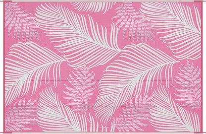 Pauwer Waterproof Outdoor Rug 6x9, Reversible Plastic Straw Patio Camping Rug, Indoor Outdoor RV Mat Carpet for Deck, Camper, Porch, Balcony, Backyard, Picnic, Leaf Pink