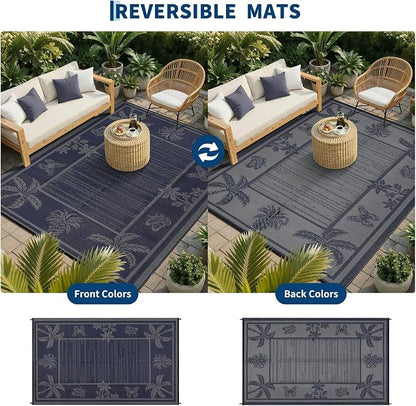 Garvee Outdoor Rug 8x10 Waterproof for Patios, Reversible Plastic Straw Rug, Tropical Leaf Indoor Outdoor Rugs, Large Area Rug for RV, Camping, Deck, Picnic Mat, Outside Carpet