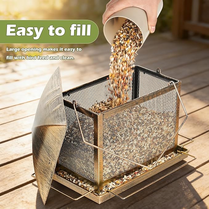 Bird Feeder, Heavy Duty Metal Bird Feeders for Outdoor Hanging, Wild Birdfeeder with Lid Buckle for Garden Yard Outside Backyard, 6LB Large Capacity