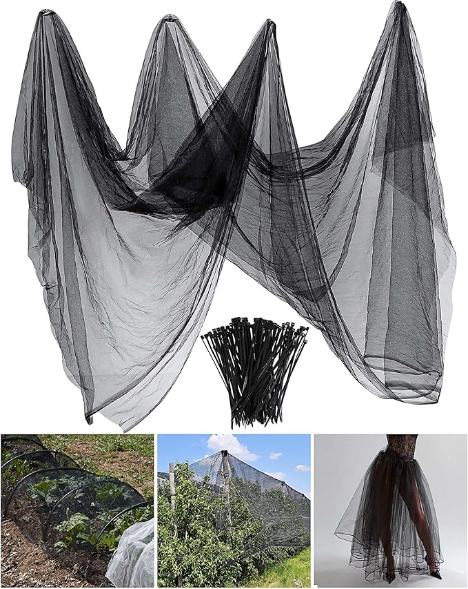 Zonon 10 x 13ft Mosquito Netting Garden Insect Bug Mesh Netting Garden Patio Mesh Screen Net Fly Insect Bug Bird Net Barrier for Patio Balcony Porch Gazebo Vegetables Fruits Plant Protection( Black)