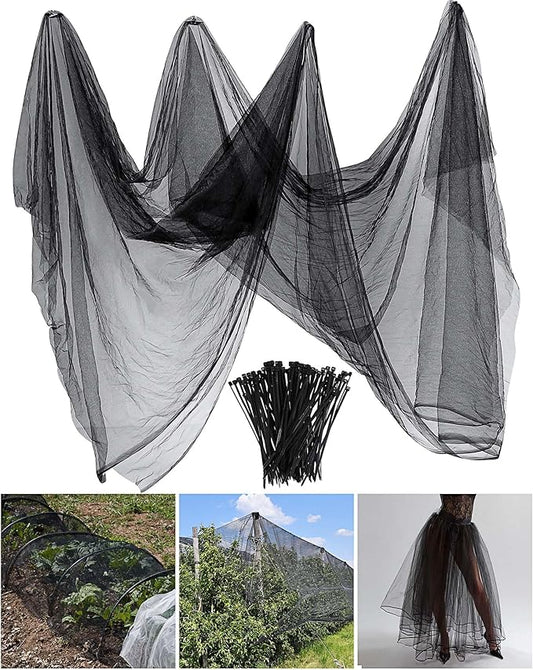 Zonon 10 x 13ft Mosquito Netting Garden Insect Bug Mesh Netting Garden Patio Mesh Screen Net Fly Insect Bug Bird Net Barrier for Patio Balcony Porch Gazebo Vegetables Fruits Plant Protection( Black)