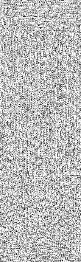nuLOOM 2' x 10' Solid Hand Braided Indoor/Outdoor Area Rug, Pet-Friendly, High Traffic, Weather Resistant, for Patio, Balcony, Bedroom, Living, Dining Room, Wynn Salt and Pepper