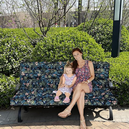 Swing Replacement Seat Cushions, 2-3 Seater Bench Cushions for Outdoor Furnitur with Backrest, Garden Recliner Seat Cushions Waterproof Sofa Pads (Leaves+Flower Pattern, 55x40in)