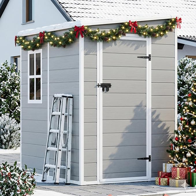 5x4 Shed Resin Outdoor Storage with Floor Included, Waterproof Small Plastic Garden Tool Sheds Cabinet