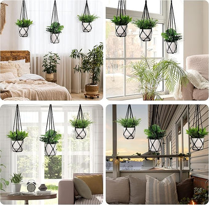 YIBOT 3 Pack Black Macrame Plant Hanger Indoor Hanging Planter Basket with 3 Hooks, 35"/29"/23" Crochet Plant Holder Stand No Tassels for Indoor Outdoor Boho Home Decor (POTS NOT Included)
