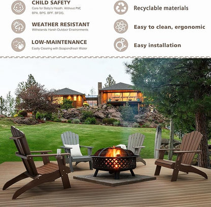 Psilvam Oversized Adirondack Chair, Fade-Resistant & Odor-Free Poly Lumber Fire Pit Chair with Cup Holder, Weatherproof Lawn Chair, Easy 15 Min Install Patio Chair, 350 Lbs Support (1, Light Brown)