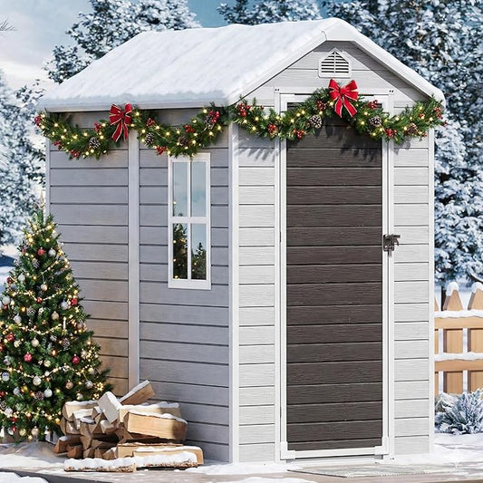 4x6 FT Small Plastic Shed Resin Outdoor Storage with Floor Included, Waterproof Mini Garden Tool Sheds Cabinet