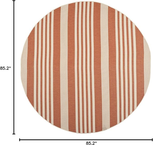 SAFAVIEH Washable Rug Outdoor Courtyard Collection - 7'10" Round, Terracotta & Beige, Non-Shedding & Easy Cleaning, Ideal for Patio, Backyard, Mudroom (CY6062-241)